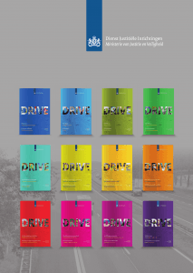 Poster met collage van de edities van Dr!ve uit 2017 waarin Ralph Stoove maandelijks schreef over het boek In een rechte lijn, de geschiedenis van de Dienst Vervoer en Ondersteuning