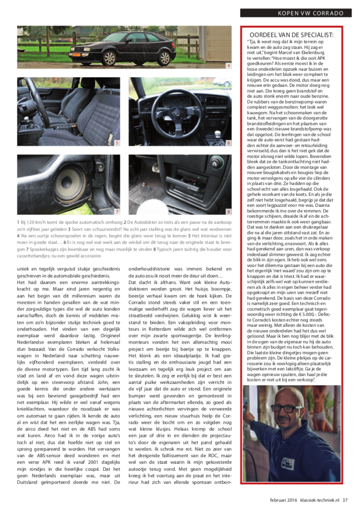 Afbeelding van pagina 2 van de rubriek Komt een auto bij de dokter in Klassiek & Techniek met een aankoopadvies van een Volkswagen Corrado G60
